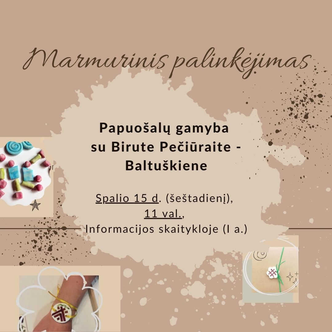 „Marmurinis palinkėjimas“ papuošalų gamyba su Birute  Pečiūraite-Baltuškienė