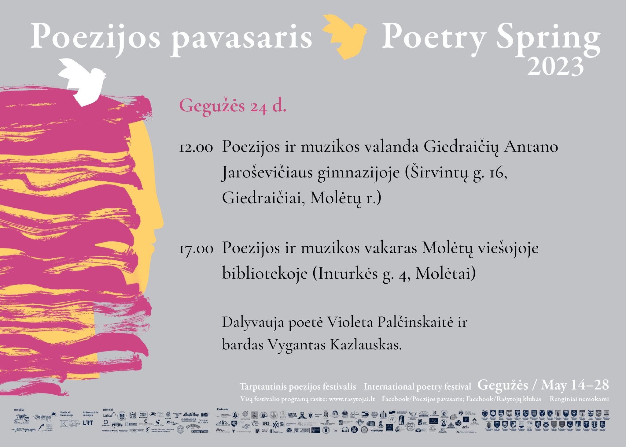 Poezijos pavasaris 2023. Dalyvauja poetė Violeta Palčinskaitė ir bardas Vygantas