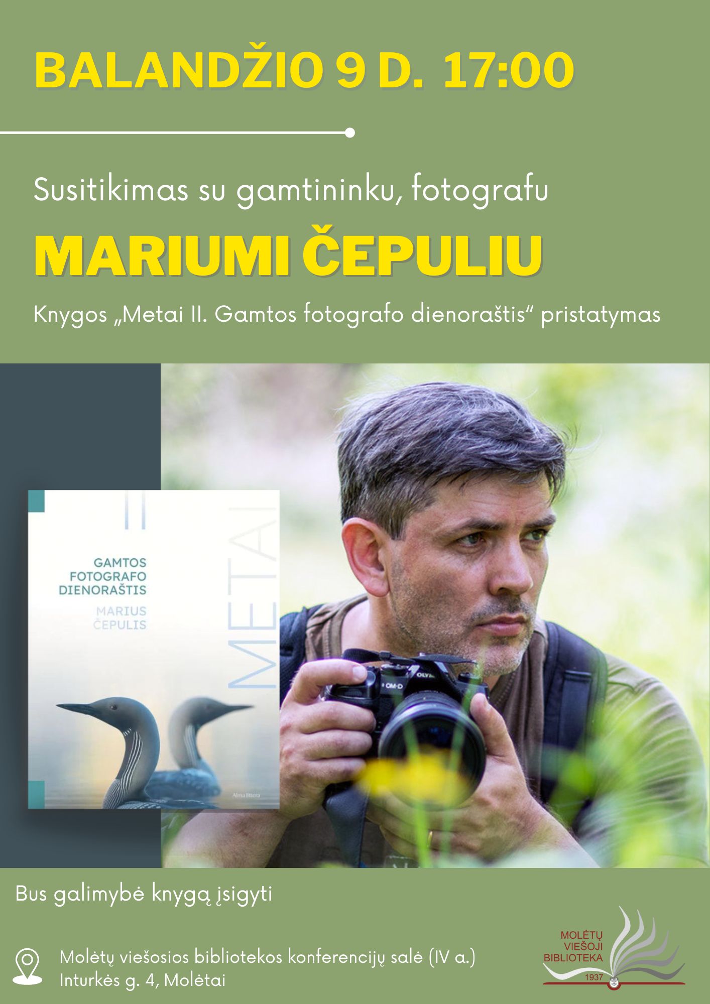 Susitikimas su Mariumi Čepuliu, knygos „Metai. Gamtos fotografo dienoraštis“ pristatymas